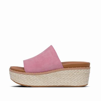 Fitflop Women's ELOISE Espadrille Suede Wedge Slides Wedge Sandals - Pink, YN4052186
